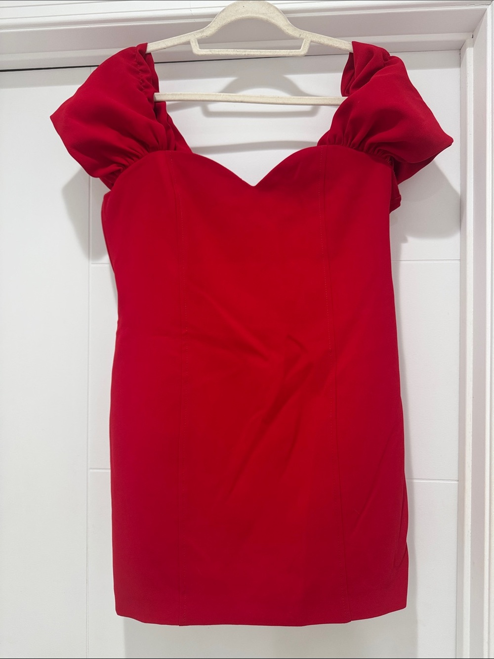 Zara Red Puff-Sleeve Sweetheart Mini Dress